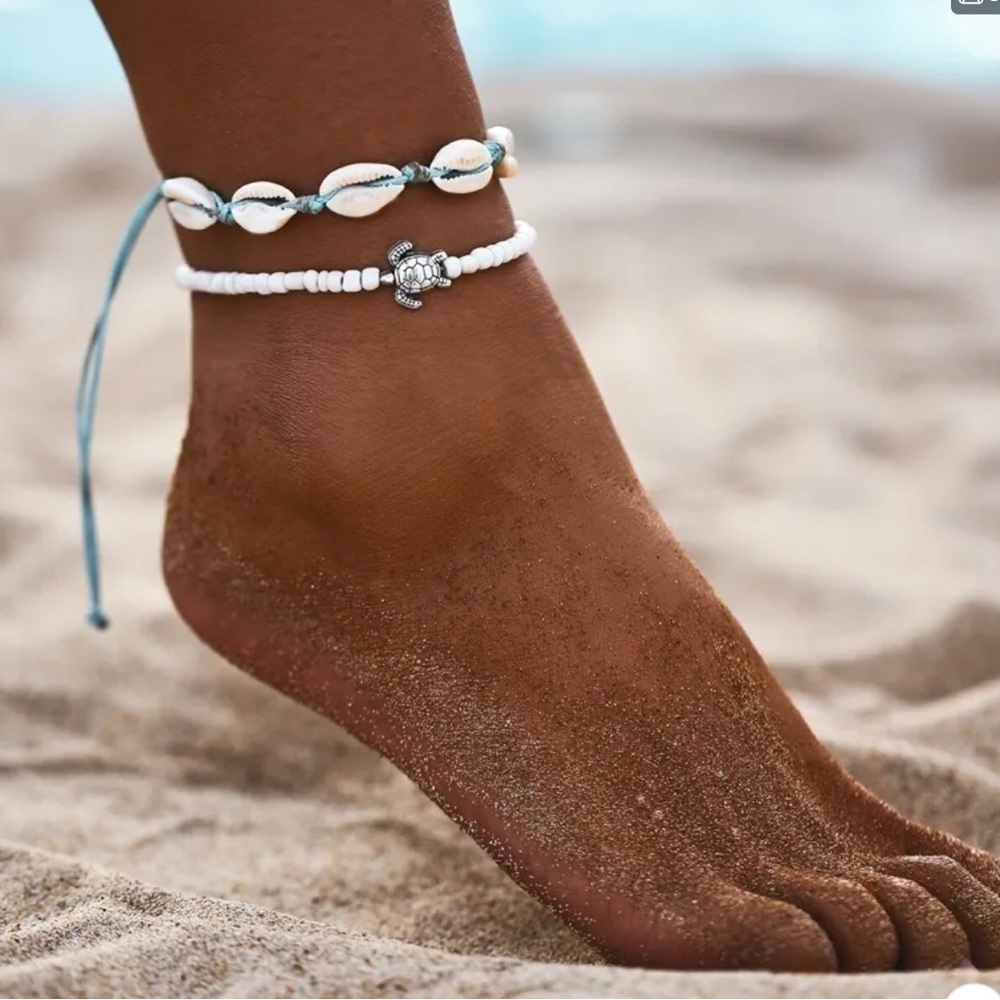 Ankle Bracelet Sea Shells and Sea Turtle